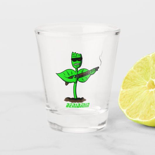 Germinator Cyborg Pflanze lustiger Cartoon Schnapsglas (Vorderseite)