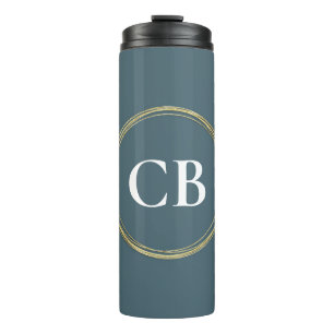 Geröllte Elegance - Schwarz-Monogramm Thermosbecher