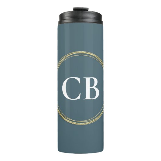 Geröllte Elegance - Schwarz-Monogramm Thermosbecher (Vorderseite)