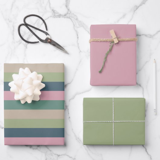 Geröllte Eleganz - Auswahl mit festem Streifen Geschenkpapier Set (Vorderseite)