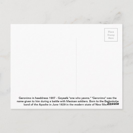 Geronimo im Mai 1907 Postkarte (Rückseite)