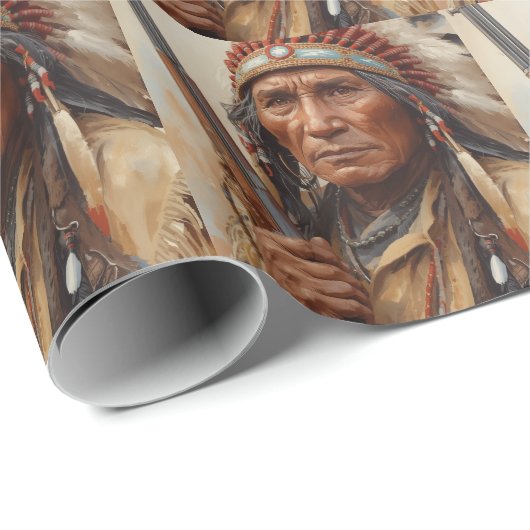 Geronimo Indian Chief Warrior Portrait Geschenkpapier (Rolleneckpunkt)