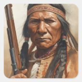 Geronimo Indian Chief Warrior Portrait Quadratischer Aufkleber (Vorderseite)