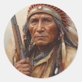 Geronimo Indian Chief Warrior Portrait Runder Aufkleber (Vorderseite)