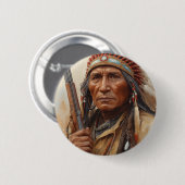 Geronimo Indianischer Häuptling Krieger Portrait Button (Vorne & Hinten)