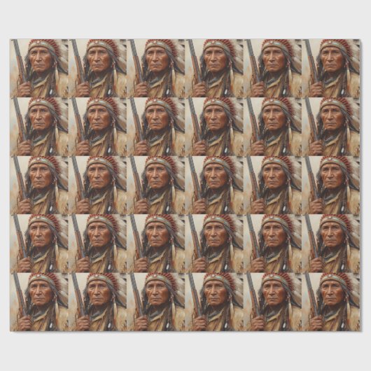 Geronimo Indianischer Häuptling Krieger Portrait Geschenkpapier (Flach)