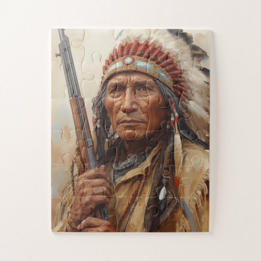 Geronimo Indianischer Häuptling Krieger Portrait Puzzle (Vertikal)