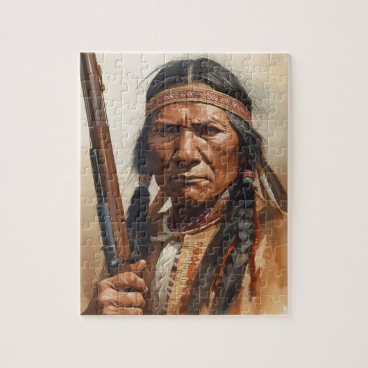 Geronimo Indianischer Häuptling Krieger Portrait Puzzle (Vertikal)