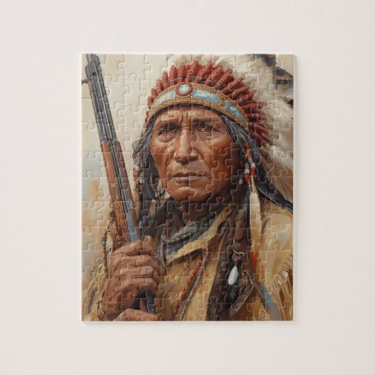 Geronimo Indianischer Häuptling Krieger Portrait Puzzle (Vertikal)