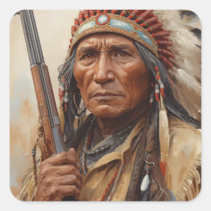 Geronimo Indianischer Häuptling Krieger Portrait Quadratischer Aufkleber