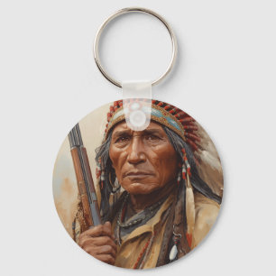 Geronimo Indianischer Häuptling Krieger Portrait Schlüsselanhänger
