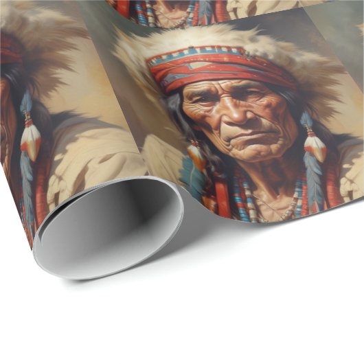 Geronimo Indischer Chefkrieger Portrait Geschenkpapier (Rolleneckpunkt)