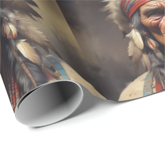 Geronimo Indischer Chefkrieger Portrait Geschenkpapier (Rolleneckpunkt)