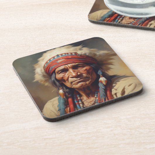 Geronimo Indischer Chefkrieger Portrait Getränkeuntersetzer (Linke Seite)