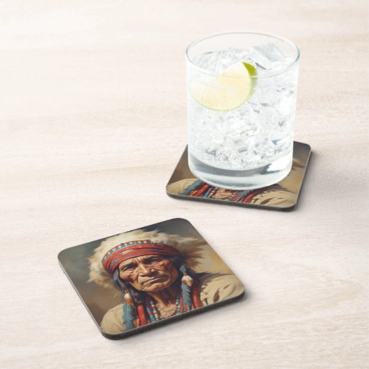 Geronimo Indischer Chefkrieger Portrait Getränkeuntersetzer (Rechte Seite)