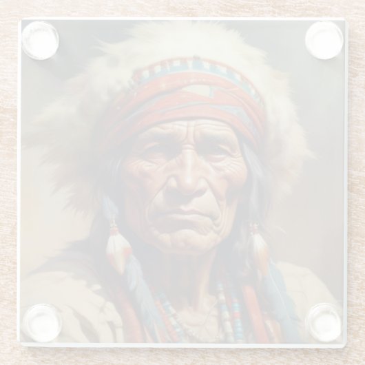 Geronimo Indischer Chefkrieger Portrait Glasuntersetzer (Rückseite)