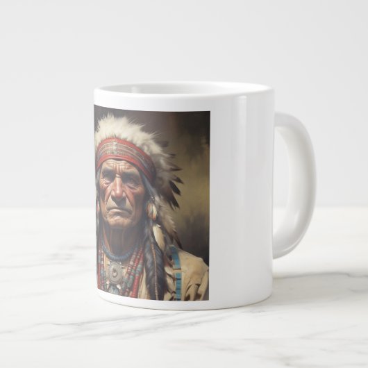Geronimo Indischer Chefkrieger Portrait Jumbo-Tasse (Vorderseite Rechts)