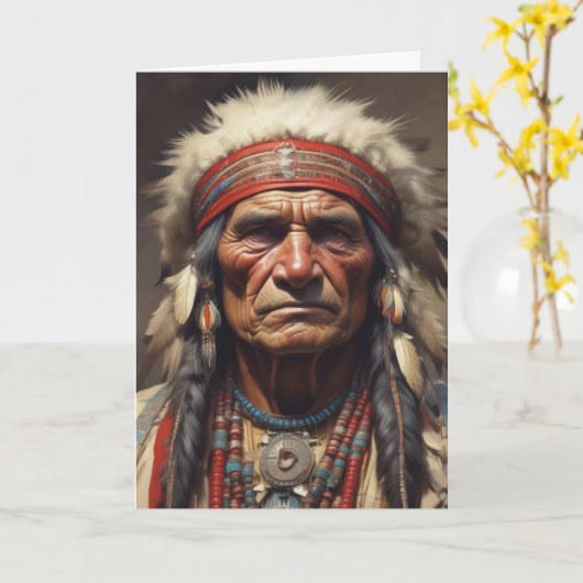 Geronimo Indischer Chefkrieger Portrait Karte (Gelbe Blume)