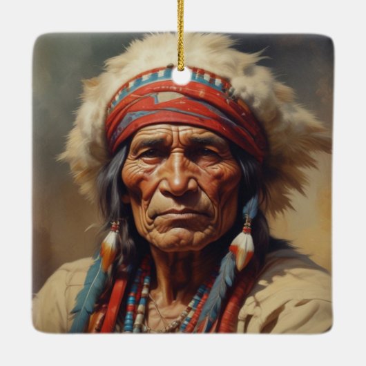 Geronimo Indischer Chefkrieger Portrait Keramikornament (Rückseite)