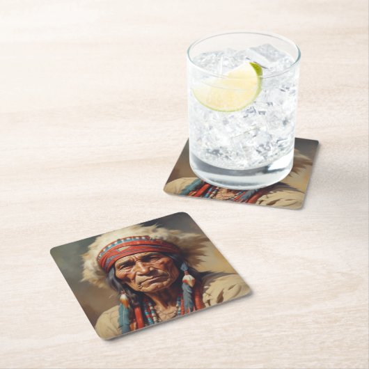 Geronimo Indischer Chefkrieger Portrait Rechteckiger Pappuntersetzer (Vor Ort)