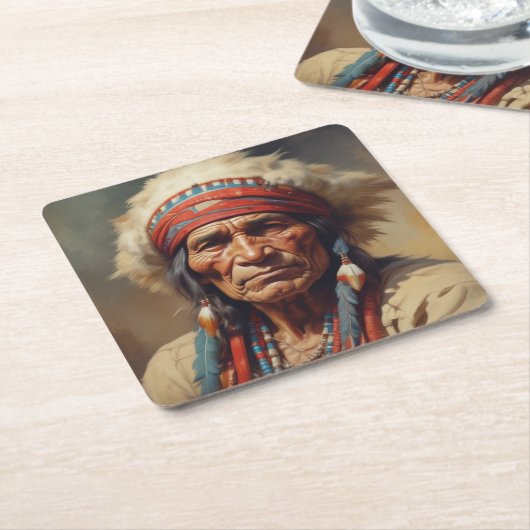 Geronimo Indischer Chefkrieger Portrait Rechteckiger Pappuntersetzer (angewinkelt)