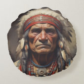 Geronimo Indischer Chefkrieger Portrait Rundes Kissen (Rückseite)