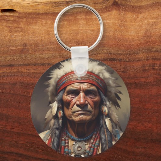 Geronimo Indischer Chefkrieger Portrait Schlüsselanhänger (Vorderseite)