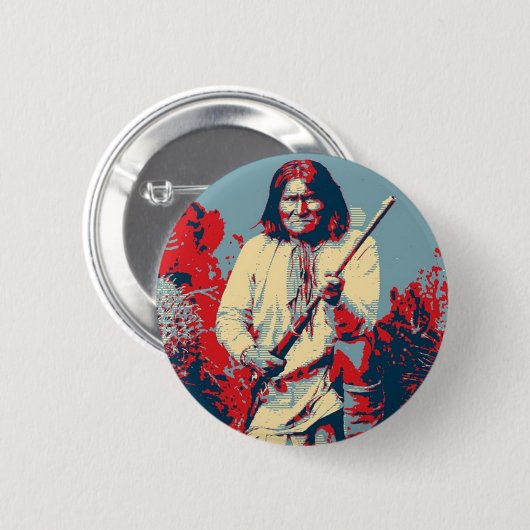 Geronimo Pop Art - Apache Indian Warrior Chief Button (Vorne & Hinten)