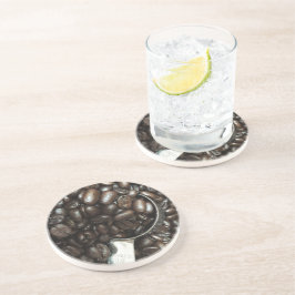 geröstete Kaffeebohnen mit Silberschottenaufnahme Getränkeuntersetzer