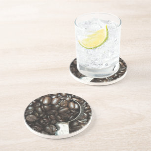 geröstete Kaffeebohnen mit Silberschottenaufnahme Getränkeuntersetzer