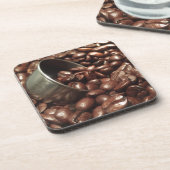 geröstete Kaffeebohnen mit Silberschottenaufnahme Untersetzer (Linke Seite)