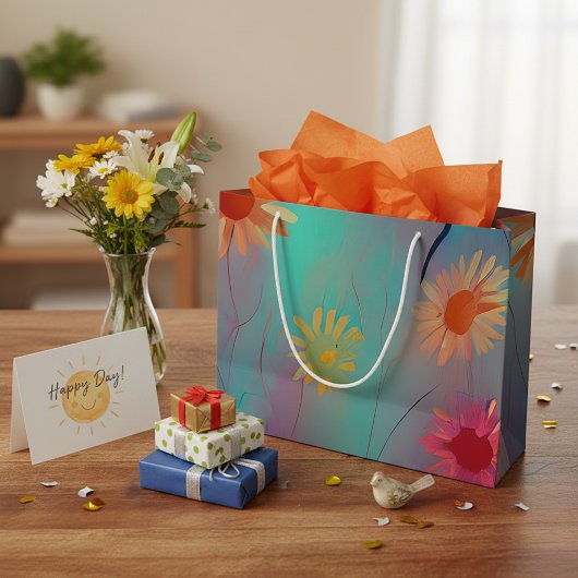 Gerötete Farbtöne abstrakte Sonnenblumen Große Geschenktüte