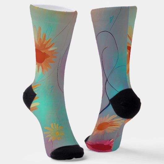 Gerötete Farbtöne abstrakte Sonnenblumen Socken (Gewinkelt)