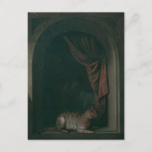 Gerrit Dou - Eine Katze vor dem Fenster eines Male Postkarte
