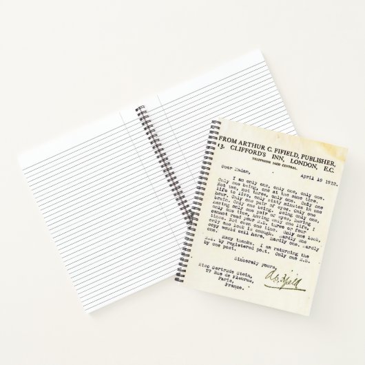 Gertrude Stein Ablehnungsschreiben Notizblock (Innenseite)