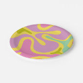 Geruchige Konturen Groovy Retro Abstraktes Muster Pappteller (Schrägansicht)