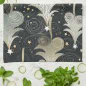 Geruchte grüne und neutrale beige Whimsikreisen Geschirrtuch (Gefaltet)