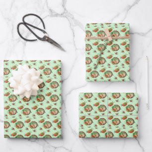 Gesägte Kiefernzweiglein mit Stechpalmenzweigen Ba Geschenkpapier Set