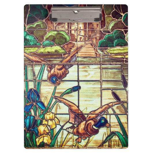 Gesälltes Glas mallard Enten Teich blau braun Klemmbrett (Vorderseite)