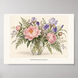 Gesammelte Garten-Päonien und -Schwertlilien-Kunst Poster