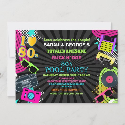 Gesamt phantastische 80er Pool-Party Einladung (Vorderseite)