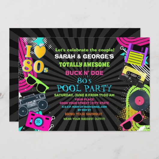 Gesamt phantastische 80er Pool-Party Einladung (Vorne/Hinten)