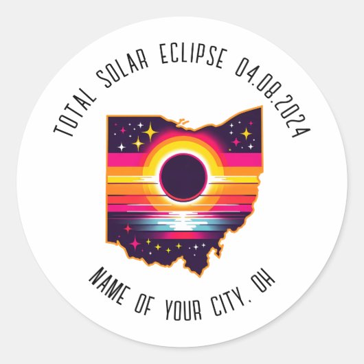 Gesamt Solar Eclipse 0408 2024 Ohio Custom City Runder Aufkleber (Vorderseite)