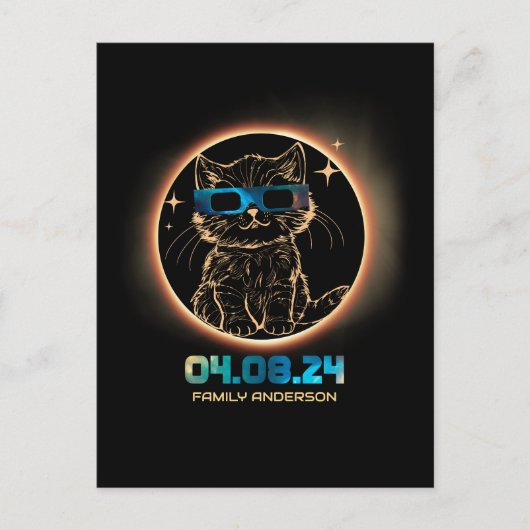 Gesamt Solar-Eclipse 2024 Cat Solar Eclipse Brille Postkarte (Vorderseite)