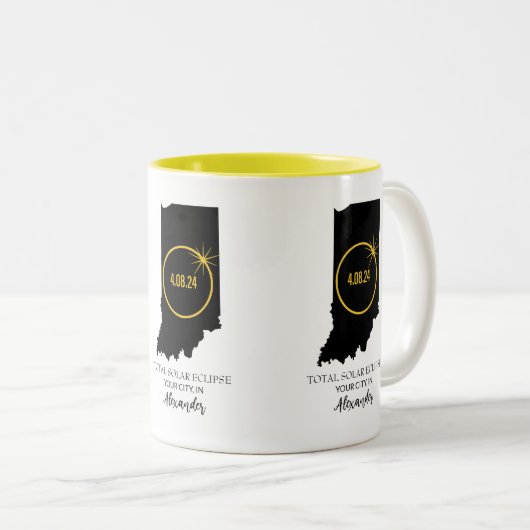 Gesamt Solar Eclipse 2024 Individuelle Name, Stadt Zweifarbige Tasse (VorderseiteRechts)