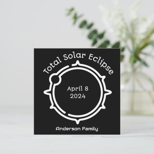 Gesamt Solar Eclipse 2024 Modernes Minimal Schwarz Einladung (Stehend Vorderseite)
