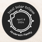 Gesamt Solar Eclipse 2024 Modernes Minimal Schwarz Runder Pappuntersetzer (Vorderseite)