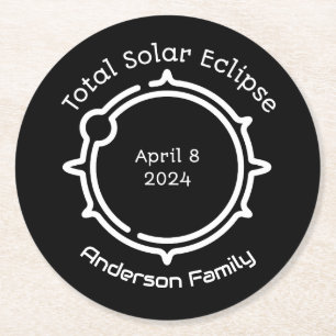 Gesamt Solar Eclipse 2024 Modernes Minimal Schwarz Runder Pappuntersetzer