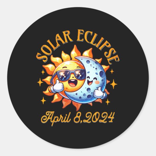 Gesamt Solar-Eclipse 2024 Niedliche Solar-Eclipse- Runder Aufkleber (Vorderseite)