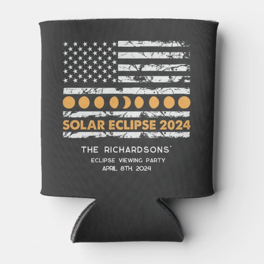 Gesamt Solar Eclipse 2024 Personalisiert Patriotic Dosenkühler (Vorderseite)